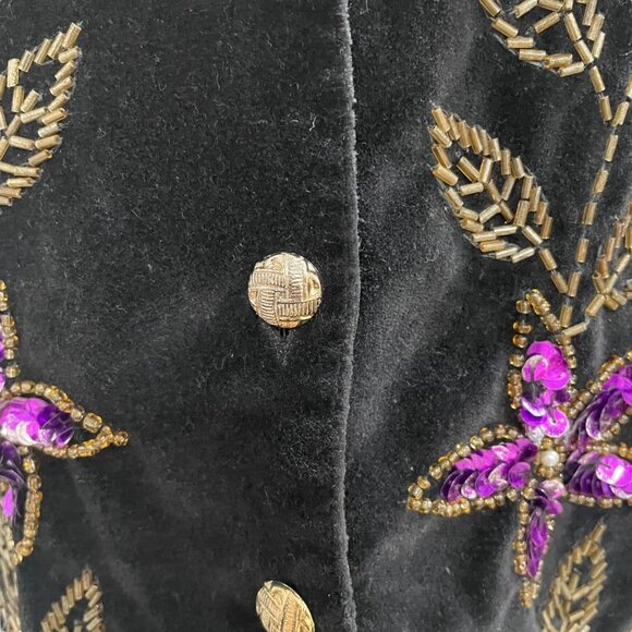 Vintage Jane Ashley Black Velvet Floral Sequin Vest L Boho Chic Festival Holiday - Picture 7 of 12
